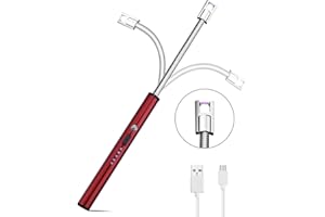 Electric Arc Lighter AUERVO Candle Lighter USB Rechargeable Multi Purpose Longer Flexible Neck Lighter Flameless Windproof for Kitchen Grilling BBQ Camping Stove (Red)