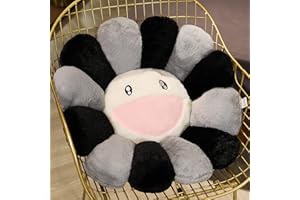Zinsale Cute Flower Floor Pillow Cushion Throw Pillow Indie Room Decor Pillow for Teens Tweens Girls Plush Stuffed Toy for Kids Reading Nook Watching TV Bedroom (Black Grey, 40cm)