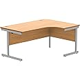 Office Hippo Essentials Right Corner Desks, Home Writing Computer Desk Office Desk For Work Place Or Home, Home Office Radial Desk With Cable Port Management, Silver Frame, Norwegian Beech, 160 x120cm