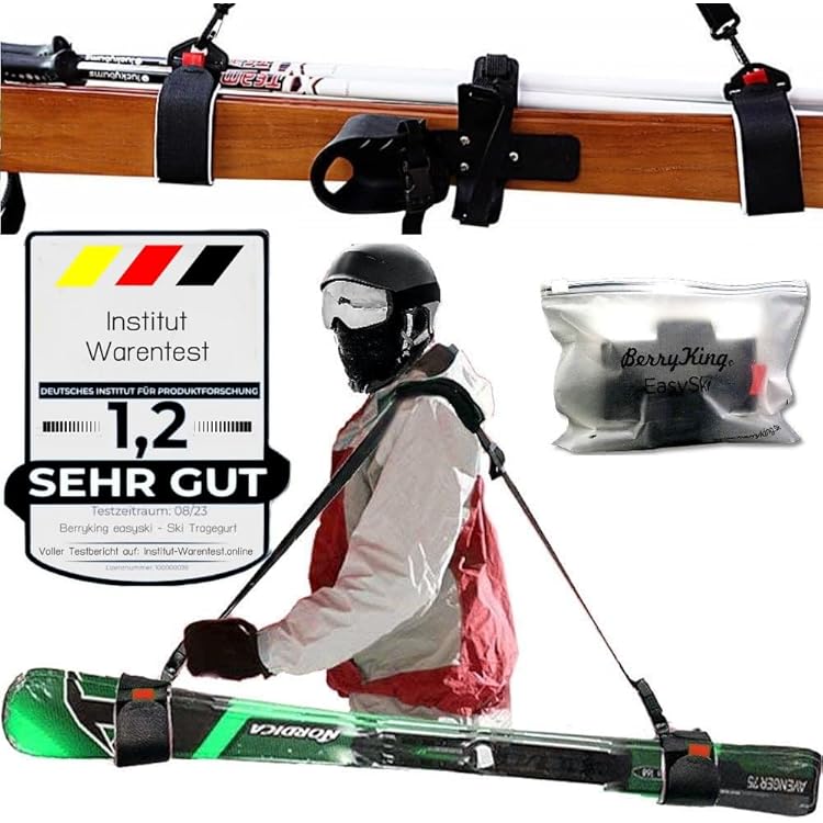 Ski straps for carrying adjustable shoulder sling with padded holder protects against scratches Easy transport ski equipment Great for families