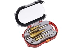 LSLANSOON 6 Pcs Titanium Coated Drill Bit Set, Including 3 Sizes of Step and Twist Drill Bits for Metalworking, Woodworking, Hole Drilling