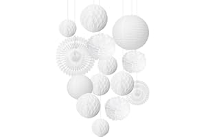 EASY JOY White Party Decoration Mariage Blanc Pompon Papier de Soie Fleur Rosace Papier Lanterne Chinoise Wedding Chambre Mariage Deco - 12pcs