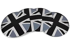 PTDecals 4x 56.5mm Size England Flag Wheel Center Hub Caps Emblem Aluminum 3D Domed Sticker Black White UK Flag Graphic Decals Badge For Vehicle Motor Auto Car Wheel Center Hub Caps