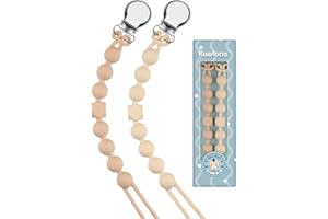 Kowlone Catenella Portaciuccio Silicone Ciuccio Clips Catena Succhietto per Ragazzi Ragazze Regalo Nascita Battesimo Baby Compleanno Natale 2 Pezzi(Beige,Marrone)