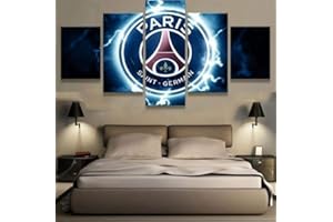 bnkrtopsu 5 pièces Photo sur Toile 5 Sets de Tableaux imprimés Haute définition Art déco et Affiches Ballon de Football Paris Saint-Germain Thunder Logo (150x80cm sans Cadre)