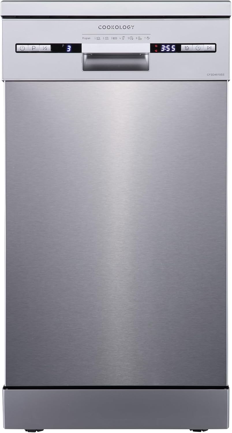 Cookology CFSD4510SS 45cm Wide Freestanding Slimline Undercounter Dishwasher, 6 Programme Settings with Eco Mode, 10 Place Settings - in Stainless Steel