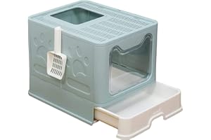 Uotyle Cat Litter Box XXL Litter Box Foldable Cat Litter Tray With Lid and Pet Litter Shovel Large Litter Tray For Cats（Green）