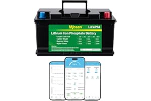 ‎MJBSAN Mjbsan 12V 100Ah Deep Cycle LiFePO4 Bluetooth Batterie, 100A BMS, 4000-8000 Zyklen, max 1280W Leistung, perfekter Ersatz für Blei-Säure Batterien für Wohnwagen, Camping, Solar Home Systeme, Boote