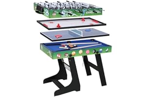 HLC Table Multijeux 4 en 1, Baby Foot Barres Téléscopiques de Sécurité, Table Pliable, Multifonction Sport Babyfoot/Billard/Tennis de Table/Hockey