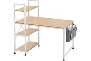 ‎COMHOMA COMHOMA Schreibtisch mit 4-stöckigem Regal, Computertisch mit großer Arbeitsflätche, perfekt für Heimbüro, Stahlrohrrahmen, 120 x 60cm