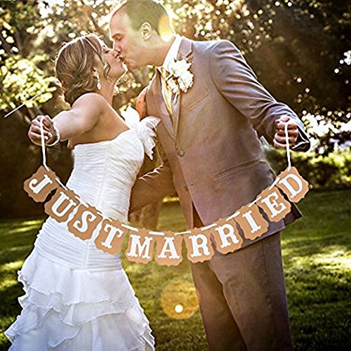 KEEKA “Just Married" Vintage Papier Hochzeit Party Banner Foto Deko