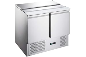 GGMGASTRO GGM Gastro Saladette ECO - 240 Litri - 2 Porte - Ingresso per Contenitore GN - Sistema di Raffreddamento Efficiente - Isolamento in Poliuretano da 30 mm - Termostato Digitale - SAG97ND#07