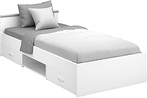 Miroytengo Cama Juvenil Village 2 Cajones 1 Hueco Blanco y Gris Dormitorio habitación Infantil 90x200 cm