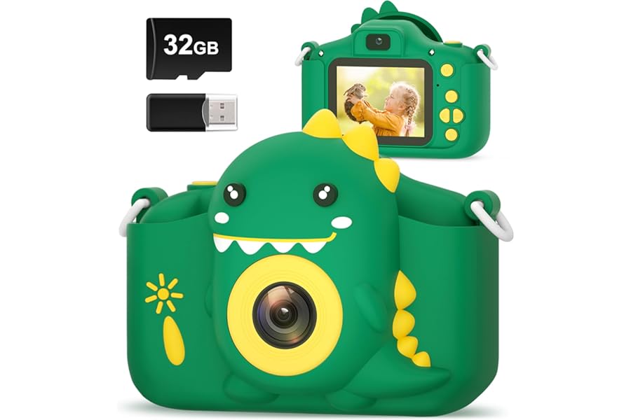 Hangrui Kids Camera, 20MP Kids Digital Dual Lens Cameras with Silicone Case 2.0 Inch IPS Screen 1080P Video Camcorder, 32GB Card,Shockproof Childrens Camera Toy for Boys & Girls Age 3-12(Green)