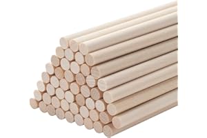 RSXING Round Wooden Dowel Natural Wooden Dowels Rods 50 PCS 1/4 x 12" for Craft Macrame Wood Dowel, Unfinished Hardwood Sticks for Wooden Lollipops and Small, DIY Crafting, Photo Booth Props