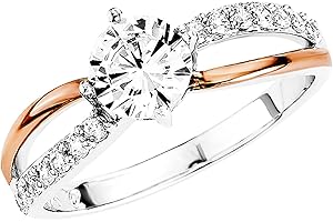 Amor Pierścionek Pierścionki damskie ze srebra próby 925, z syntetyczną cyrkonią, dwukolorowe, pakowane w pudełko na biżuterię,