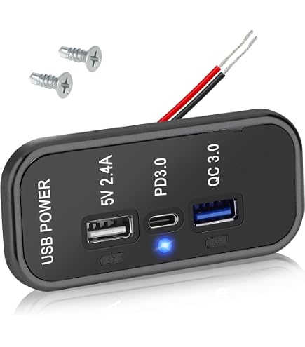 Prise USB Double Port 118W Aluminium - PD 100W + QC 18W - Pour Camping-car, Bateau, Voiture 12V/24V - Montage Encastré