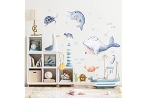 kina - Adesivo Murale Bambini Decorazione Parete Cameretta R00592 - Materiale Eco-Tessuto, Ecologico Anallergico, Riposizionabile, Effetto Carezza, Asilo Nido - Grafica Mare e Misura 100x30 cm