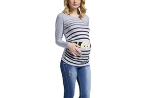 M.M.C. Vêtement de Maternité Humoristique T-Shirt Mignon à Motifs Cadeau pour Grossesse Femme Humour Tee Haut Vetement de Maternite à Manches Longues