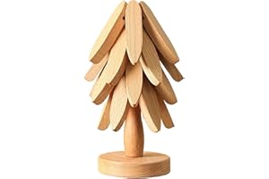 DORUGAGE Wooden Tree Trivet Set | Natural Christmas Tree Trivet with 4 Wooden Trivets & 1 Stand Like A Christmas Trees Kitchen Counter Decor | Wood Hot Pad Holder for Plates, Dining Table Protection