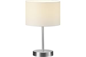 ‎LIGHTLING lightling modern Tischleuchte in nickel matt, Stoffschirm weiß, 1 x E14 max. 40W, ø 20 cm, Höhe: 32 cm