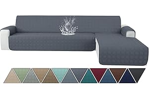 Ystyle Copridivano Impermeabile con Penisola 3 Posti (L 255 CM), Copri Divano Angolare Destra/Sinistra Universale Reversibile, Copridivani Chaise longue Antigraffio Antimacchia, Grigio