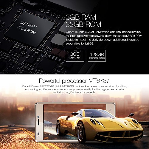 Cubot H3 4G Smartphone LTE Ohne Vertrag mit 6000mAh Super Akku,OTG Funktion,Fingerabdruck-Scanner,Dual RÃ¼ckkamera Dual SIM,Android 7.0,3GB RAM+32GM ROM,ACC Lautsprecher,Bluetooth 4.0/GPS/WiFi (Gold)
