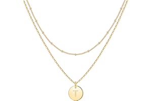 TINGN Initial Necklaces for Women, Gold White Gold Rose Gold Double Side Engraved Hammered Coin Necklaces for Women Initial Necklace Layered Initial Necklaces for Women Teen Girl Gifts Jewelry