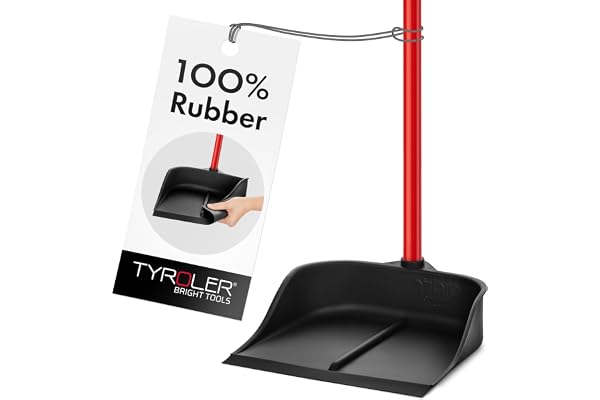 Tyroler Bright Tools magiska sopskyffel med handtag - solid 100% naturligt gummi- 105 CM sopskyffel med långt handtag– Stående design- Rymmer alla kvastar/handborstar