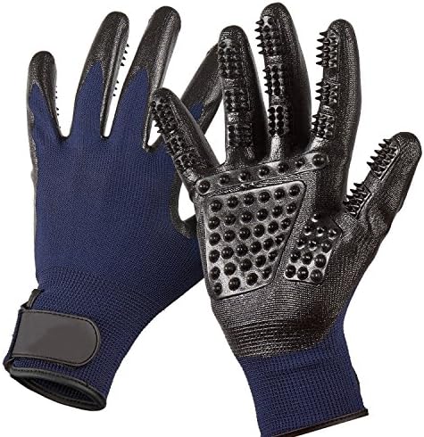 SILUO Handschuhe Haustier Pflegen Massage mit verbesserten Bürsten fünf Fingers Gummi Massage Badehandschuhe Hund Pet Grooming Gloves Putzhandschuhe (blue)