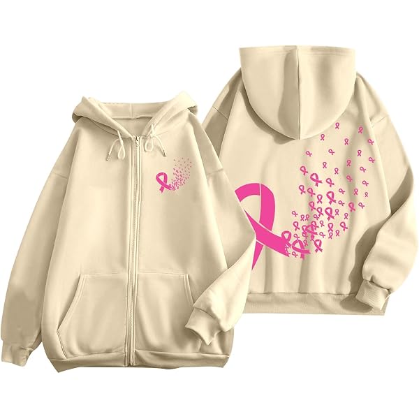 Sweat à Capuche Octobre Rose Homme - Imprimé Ruban Rose, Coupe Oversize, Manches Longues, Pour Automne/hiver, Décontracté