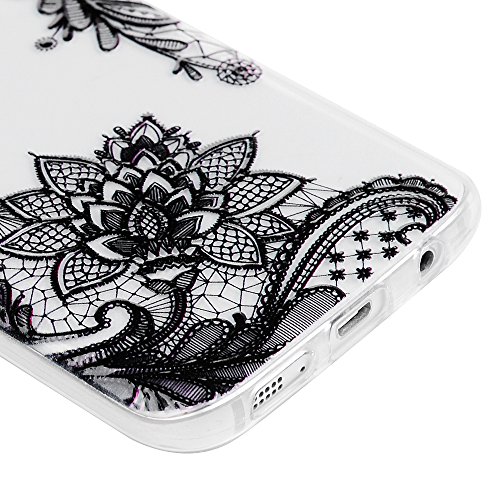 Lanveni Samsung Galaxy S7 Hülle, Handyhülle Galaxy S7 Case Etui Protective Case Cover TPU Silikon Schutzhülle Bumper Handytasche TPU-Bumper Weiche Silikon Case mit Lace Blumen Relief Cover Design + 1 x Stylus Stift + 1 x Staubdichte Stecker + 1 x Schutzfolie - 6