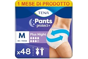 TENA Pants Plus Night, Taglia Media (M), Pacco Scorta Mensile - Mutandine Assorbenti, Elasticizzate e Monouso, per Perdite Urinarie, Unisex, Discrete e Confortevoli, 4 confezioni x 12 pezzi