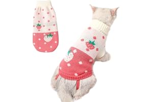 KUTKUT wool Small Dog Knitted Warm Winter Puppy Kitten Cat Sweater, Cute Straberry Polka Doggie Sweater for Small Dogs Cats Girls Boys (Size: No-14: L, Adjustable Chest: 35cm - 40cm), Blue