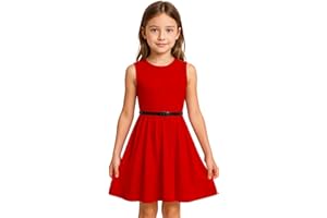 A2Z 4 Kids Girls Plain Skater Dress Party Fashion Summer Dresses Round Neck Sleeveless Flared Lightweight Dress with Free Belt Age 5-13 Years