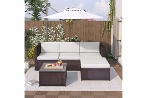 KAYAN Garden Corner Sofa Rattan Corner Sofa Garden Furniture Patio Set Garden Entertaining Set Garden Rattan Furniture Lounge Set (Brown)