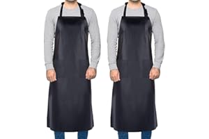 Homsolver 2er-Pack Wasserdichte Gummi-Vinyl-Schürze Chemikalienbeständige Arbeitsschürze mit verstellbaren Kunststoffschürzen Metzger zum Geschirrspülen et.