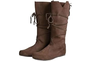 Helltaker Renaissance-Stiefel für Herren, Mittelalter-Stiefel, Cosplay, Halloween, Wikinger, Pirat, Steampunk, Reitstiefel, lange Stiefel