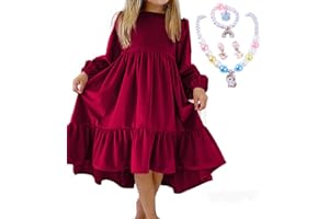 MZSYLK Girls Dress Girls Vintage Velvet Long Sleeve Dresses Children's Christmas Dress Kid Princess Dresses Gift for Birthday Party