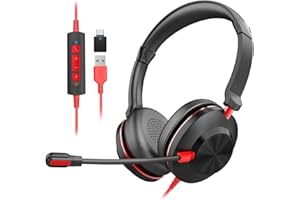 Earbay Headphones with Mic, USB Headset with Microphone for PC, Wired Headphones with Noise Cancelling Mic, In-line Control&Call/Mute Button, Built in USB-C Adapter for Work/Office/Teams/Phone