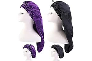 LadayPoa 2 Stück Lange Satin Haarhaube Mädchen seidige Mütze Damen Lange Satin Haube Schlafmütze zum Schlafen Extra Große Satin Schlafmütze für langes lockiges Haar Schutz