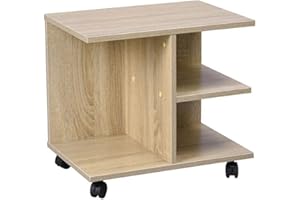 BAKAJI Tavolino da Caffe Salotto Multifunzione Tavolo Divano Porta TV Riviste Comodino con Ruote in Melamina Effetto Legno (Beige)