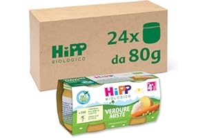 HiPP - Omogeneizzato di Verdure Biologico per Neonati, Gusto Verdure Miste, Senza glutine, Senza Sali e Aromi Aggiunti, 24 Vasetti da 80 g