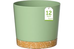 ZMTECH Pots de Fleurs de 30cm, Jardinières Modernes avec Trous de Drainage et Soucoupe Détachable, Pots de Fleurs en Plastique pour Plantes d'Intérieur et de Jardin (Vert)