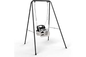 OVSHNRR 4-in-1 Baby Swing Seat Jumper Set，Seat with Safety Belt Foldable Metal Frame for Indoor and Outdoor Use ，Easy to Assemble and Store Outdoors For ages 6 to 18 months (black)