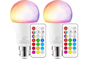 iLC Colour Changing Light Bulb Dimmable 10W B22 Bayonet RGBW LED Light Bulbs - 12 Color Choices - Remote Controller Included for Home/Decoration/Bar/Party/KTV (Pack of 2)