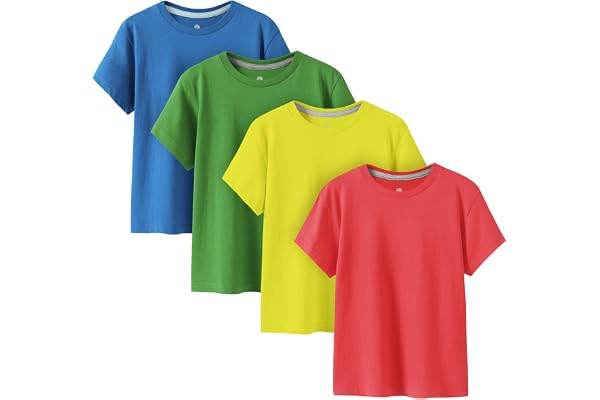LAPASA Lot de 4 T-Shirts Enfant Garçon et Fille 100% Coton Couleur Uni Manches Courtes Col Rond Unisexe Mixte Été K01