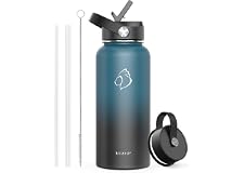 BUZIO Insulated Water Bottle with Straw Lid and Flex Cap, 40oz, 64oz, 87oz Modern Double Vacuum Stainless Steel Water Flask, 