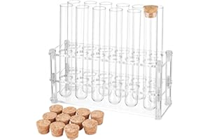 OLYCRAFT 12 Pcs Glass Test Tubes with Rack Glass Test Tubes with Cork Stoppers Clear Test Tubes with Acrylic Holder 12 Holes Tubes Rack Kit for Experiments Decorations and Crafts - 2x15cm(25ml)