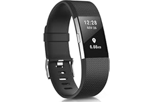 Yandu Cinturino Compatibile per Fitbit Charge 2 - Sportivo in Silicone Regolabile per Uomo e Donne, Grande e Piccolo (Senza Orologio) (Nero, Small)